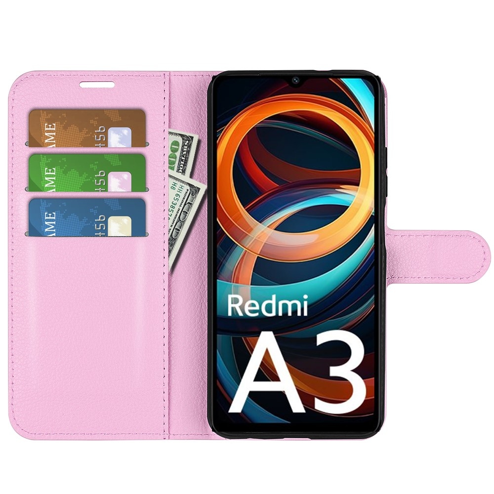 Litchi knížkové pouzdro na Xiaomi Redmi A3 - růžové