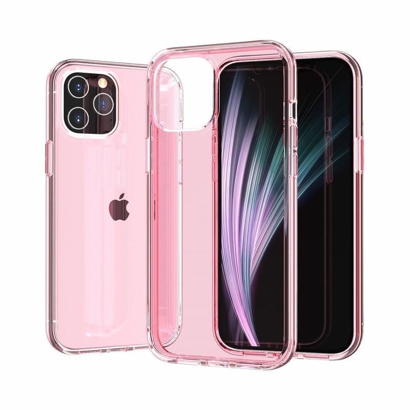 Clear gelový obal s pevnými zády pro mobil iPhone 12 - růžový