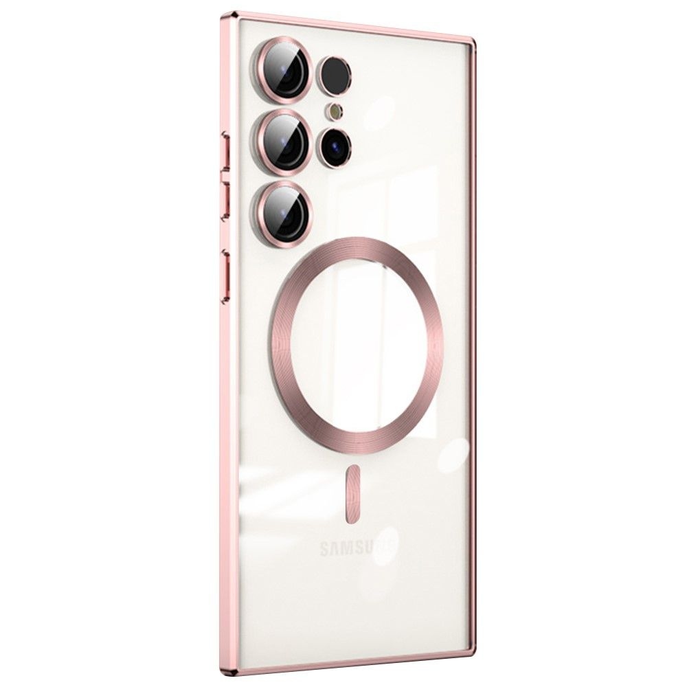 Clear obal s ochranou fotoaparátu a podporou MagSafe na Samsung Galaxy S23 Ultra - růžovozlatý