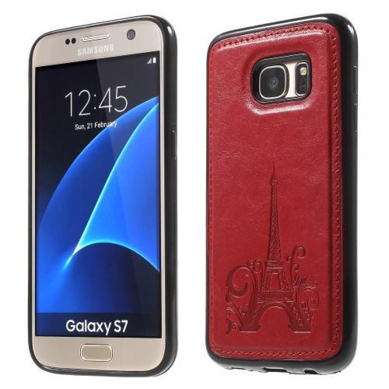 Cloth gelový obal s PU koženými zády na  Samsung Galaxy S7 - červený