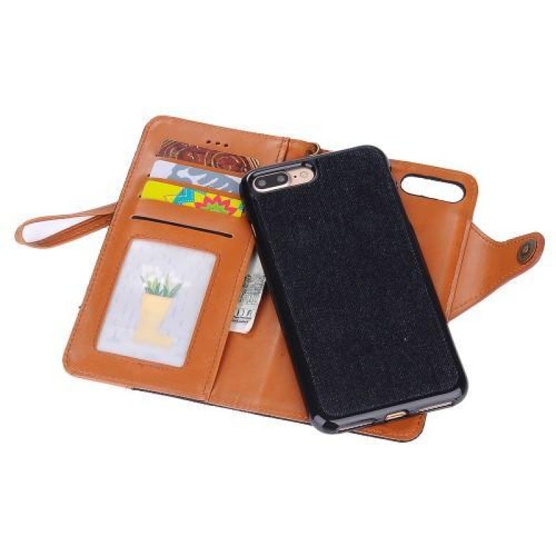Cloth textilní/PU kožené pouzdro s vyjímatelným uchycením na iPhone 7 Plus a 8 Plus - černé