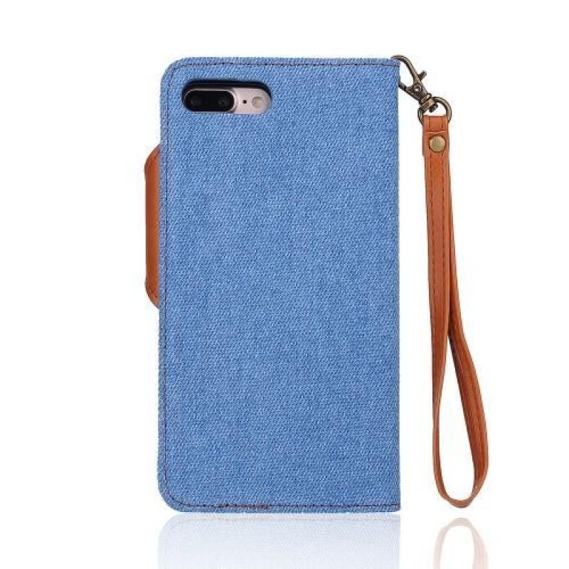 Cloth textilní/PU kožené pouzdro s vyjímatelným uchycením na iPhone 7 Plus a 8 Plus - světlemodré