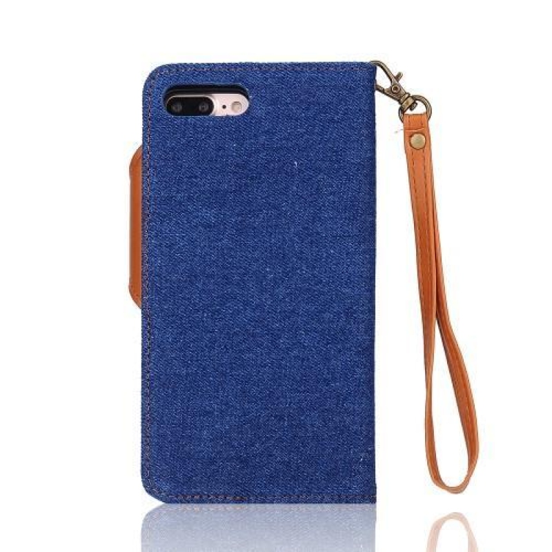 Cloth textilní/PU kožené pouzdro s vyjímatelným uchycením na iPhone 7 Plus a 8 Plus - tmavěmodré
