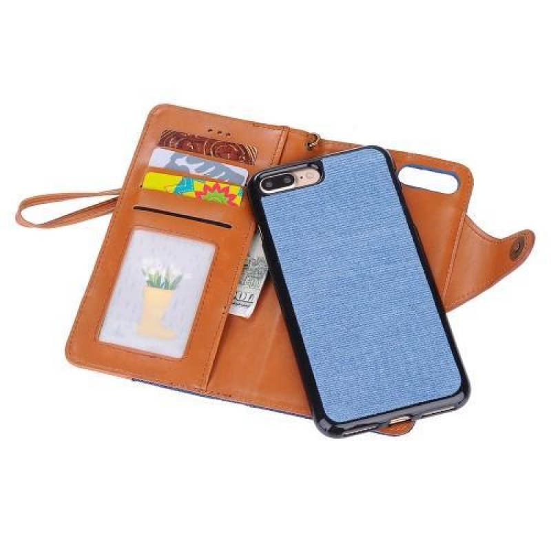 Cloth textilní/PU kožené pouzdro s vyjímatelným uchycením na iPhone 7 Plus a 8 Plus - tmavěmodré