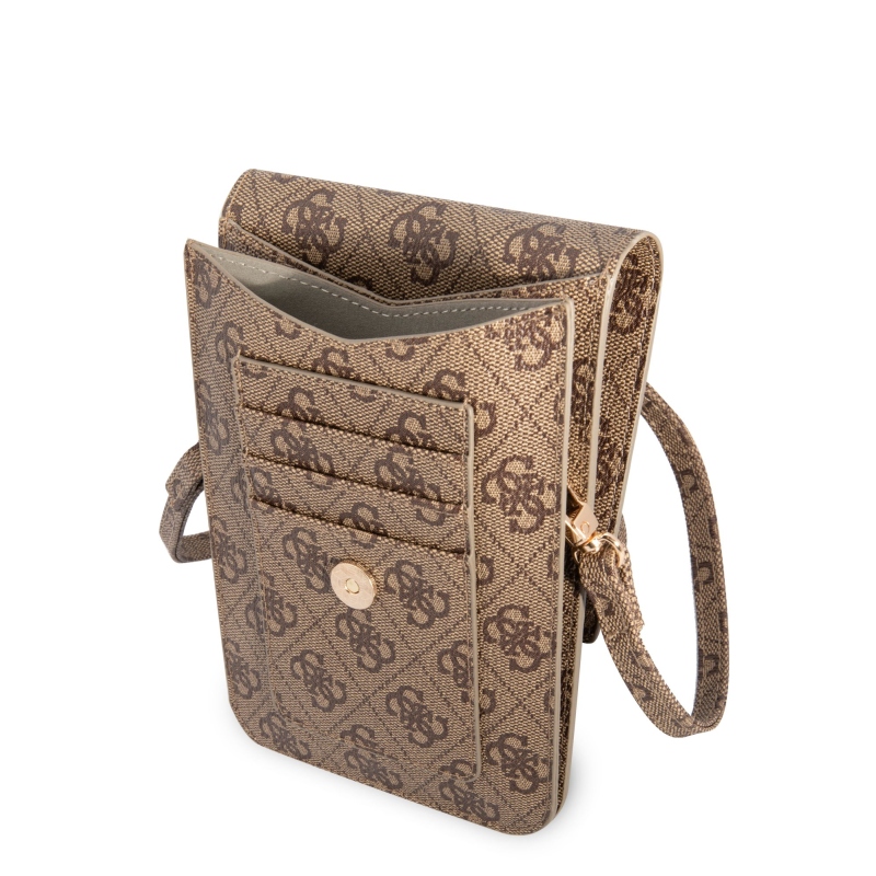 Guess PU 4G Metal Logo Phone Bag Brown
