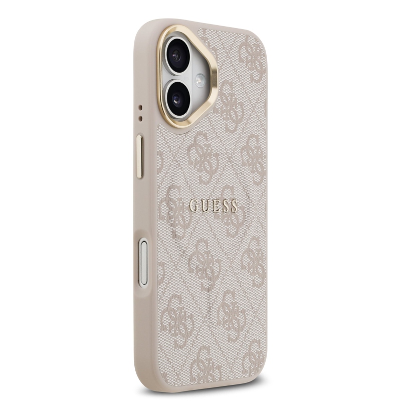 Guess PU Leather 4G Gold Frame MagSafe Zadní Kryt pro iPhone 17 Pink