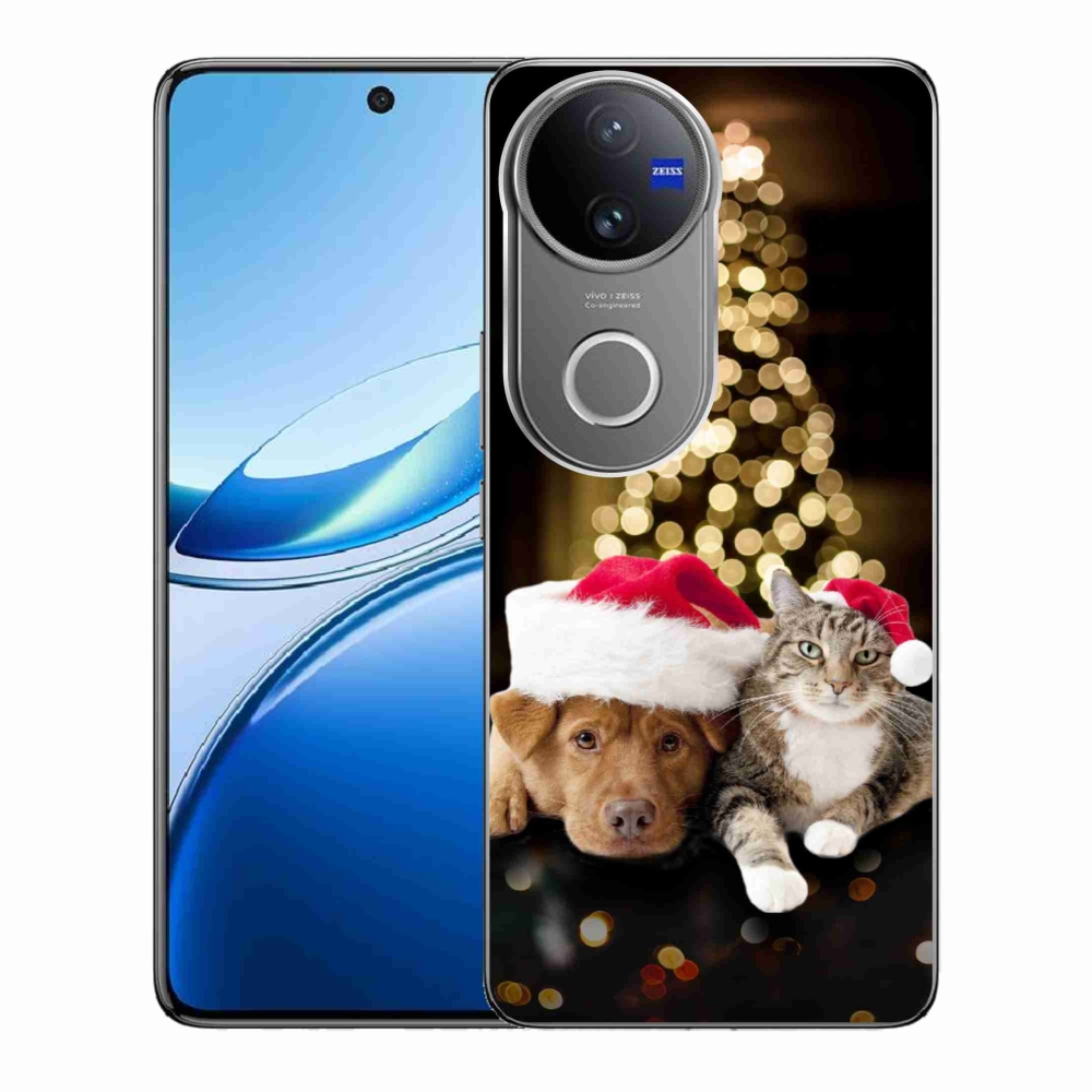 Gelový kryt mmCase na Vivo V50 5G - vánoční pes a kočka