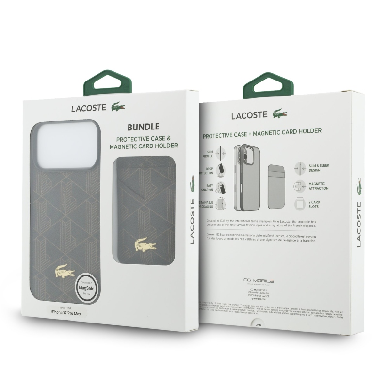 Lacoste PVC Blend MagSafe Zadní Kryt + Peněženka pro iPhone 17 Pro Max Brown