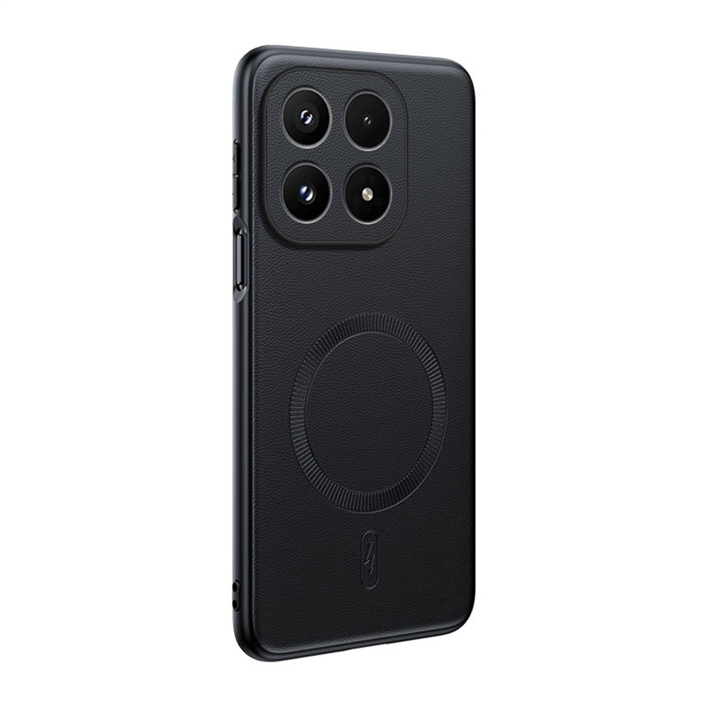 Coated gelový obal s umělou kůží a MagSafe na Xiaomi 17 - černý