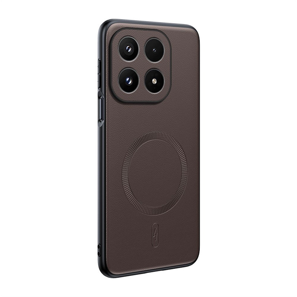 Coated gelový obal s umělou kůží a MagSafe na Xiaomi 17 - hnědý