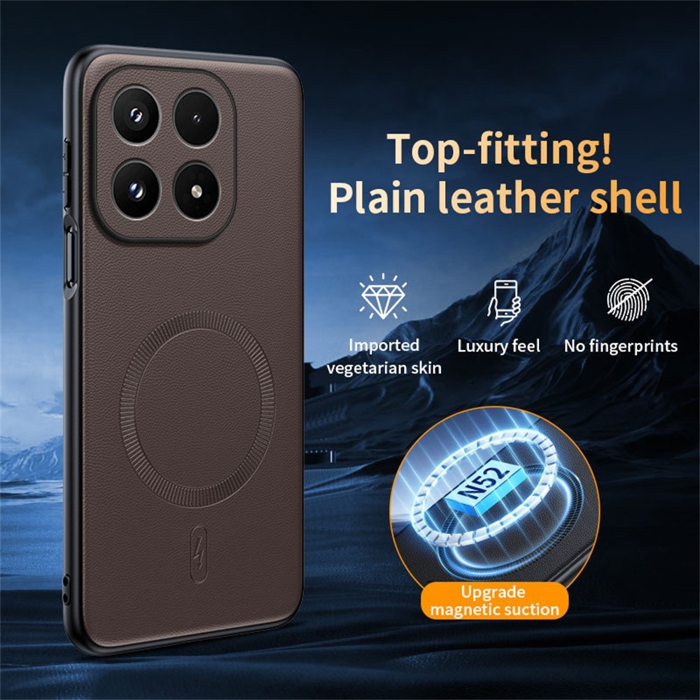 Coated gelový obal s umělou kůží a MagSafe na Xiaomi 17 - hnědý
