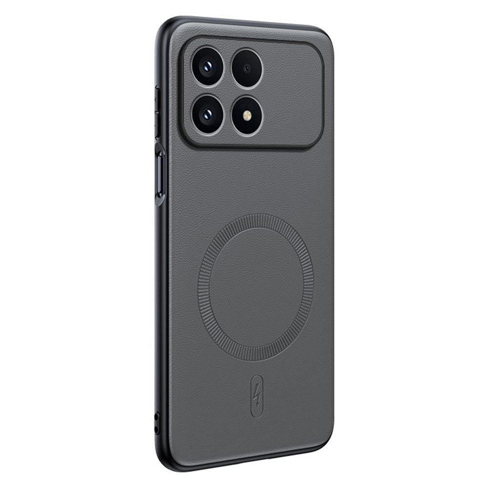 Coated gelový obal s umělou kůží a MagSafe na Xiaomi Poco F8 Pro 5G - šedý