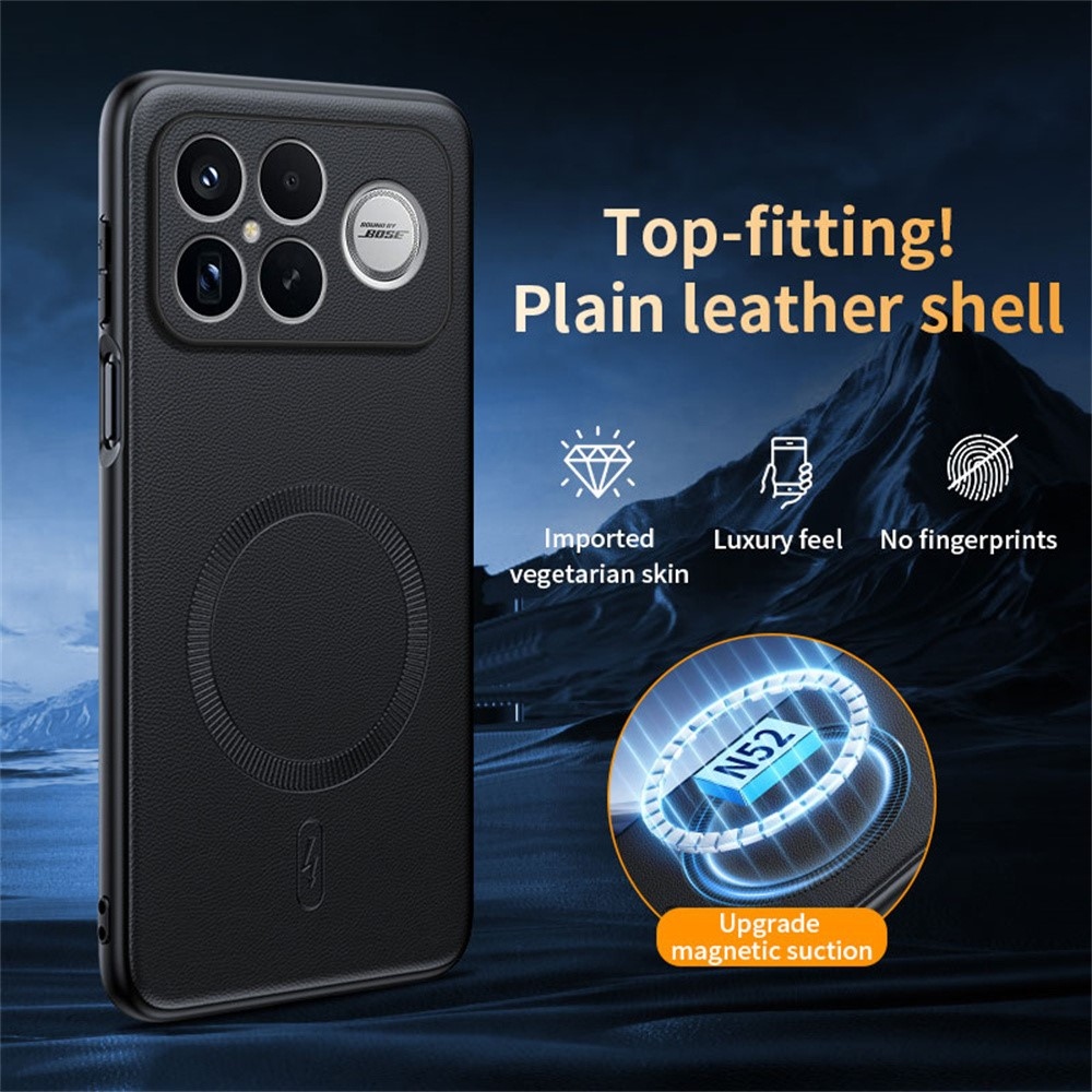 Coated gelový obal s umělou kůží a MagSafe na Xiaomi Poco F8 Ultra 5G - černý