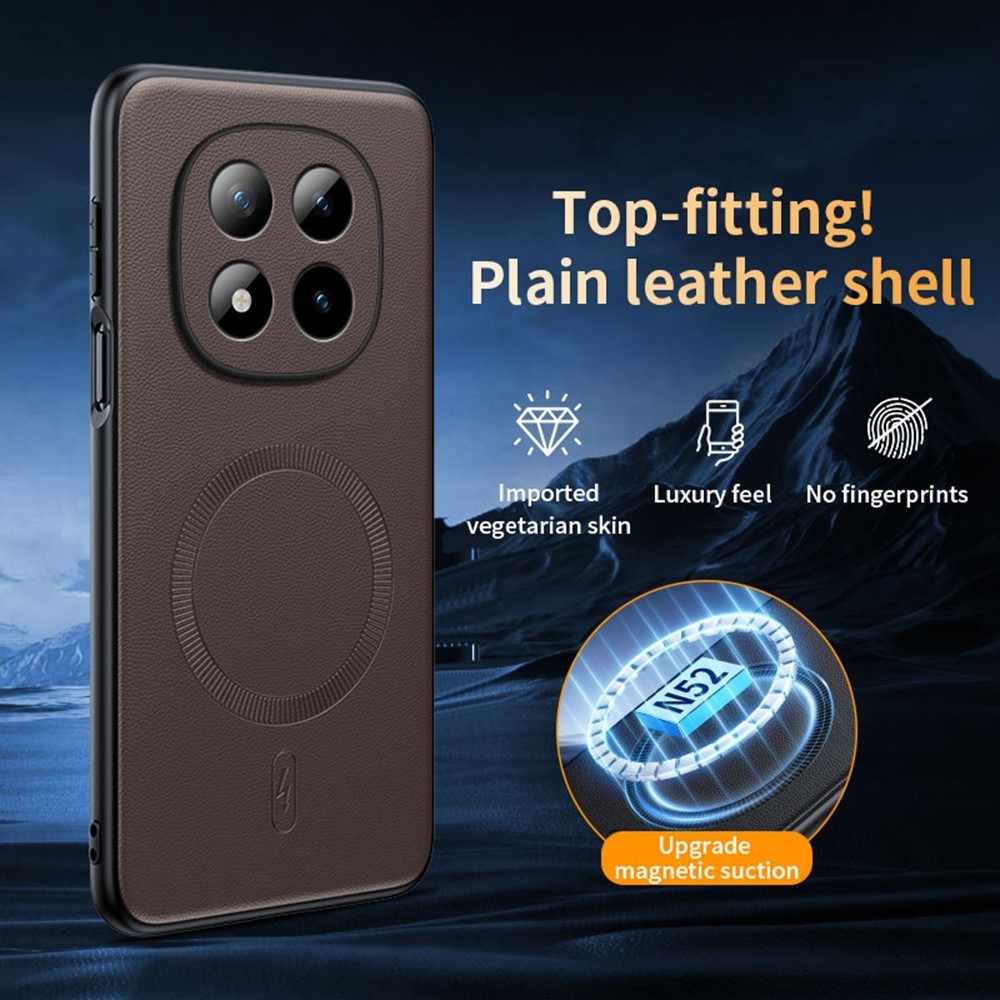 Coated gelový obal s umělou kůží a MagSafe na Xiaomi Redmi Note 15 Pro+ 5G - hnědý