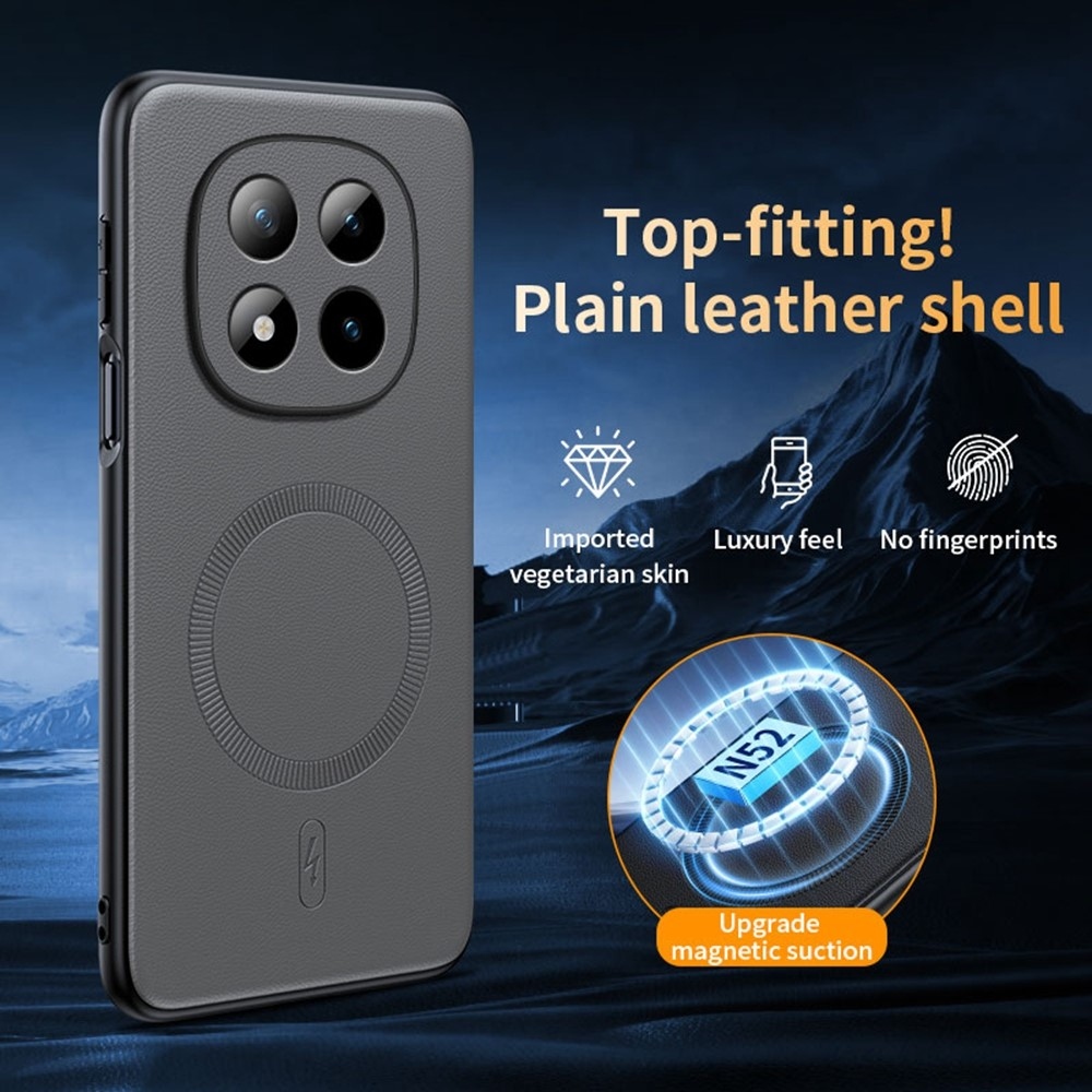 Coated gelový obal s umělou kůží a MagSafe na Xiaomi Redmi Note 15 Pro+ 5G - šedý