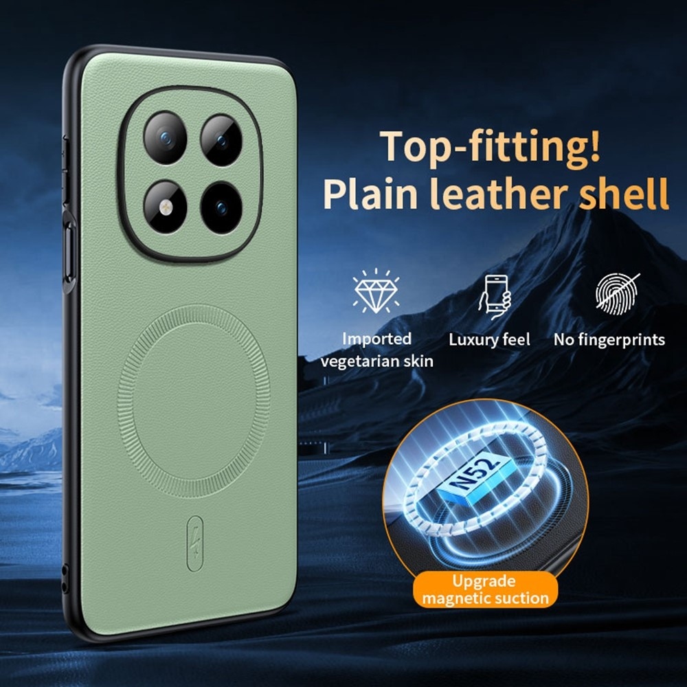 Coated gelový obal s umělou kůží a MagSafe na Xiaomi Redmi Note 15 Pro+ 5G - zelený