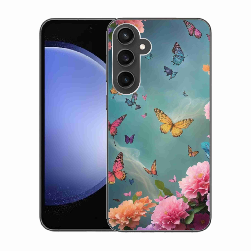 Gelový kryt mmCase na Samsung Galaxy S23 FE - barevné květy a motýli