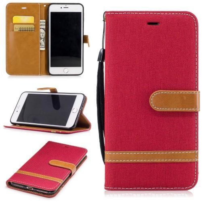 Contra PU kožené/textilní pouzdro na iPhone 8 Plus a 7 Plus - červené