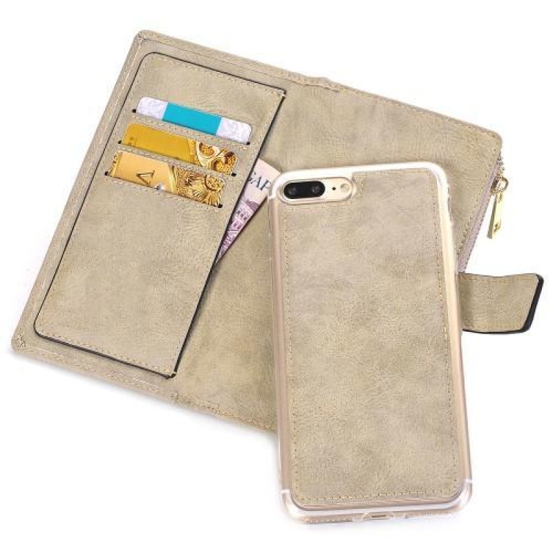 Convert PU kožené pouzdro s vyjímatelným uchycením na iPhone 8 Plus a 7 Plus - khaki