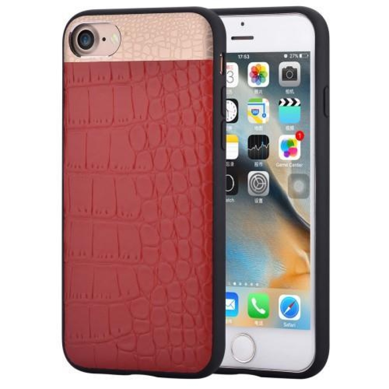 Coom gelový obal potažený pravou kůží s krokodýlím vzorem iPhone 7 a 8 - červený