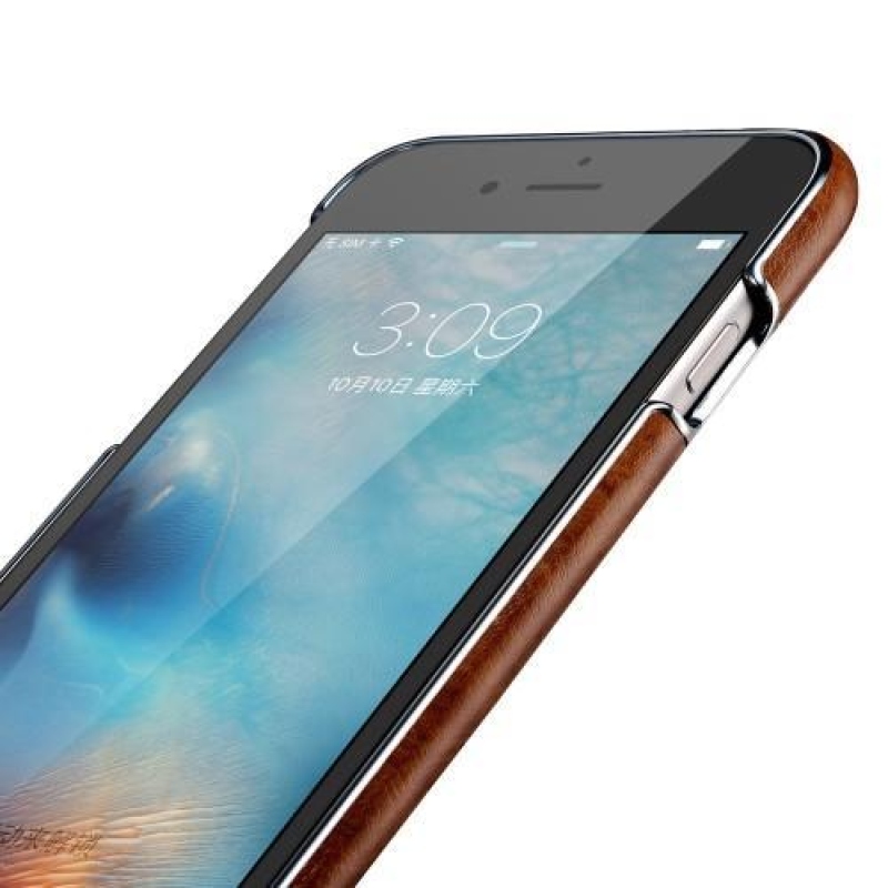 Coty plastový obal s PU koženými zády na iPhone 6 Plus a 6s Plus - světlehnědý