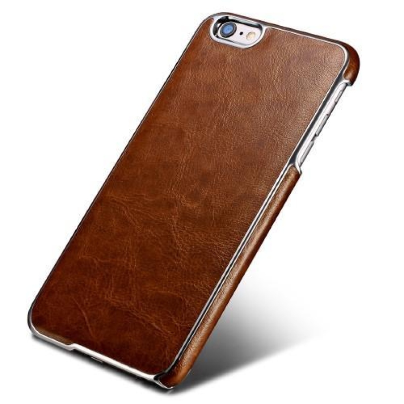 Coty plastový obal s PU koženými zády na iPhone 6 Plus a 6s Plus - světlehnědý
