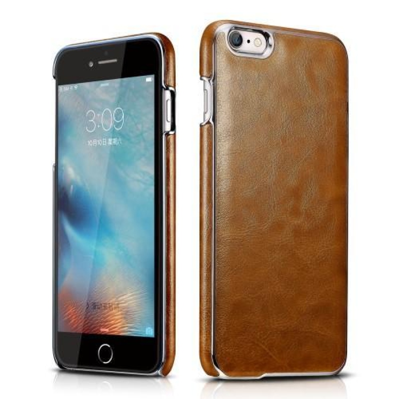 Coty plastový obal s PU koženými zády na iPhone 6 Plus a 6s Plus - světlehnědý