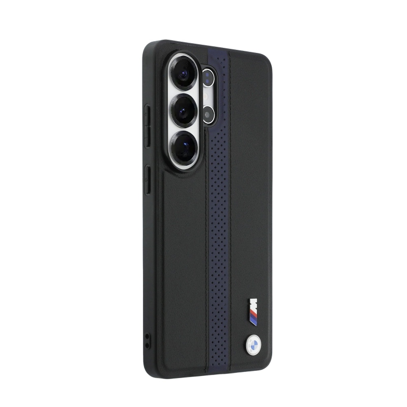 BMW M PU Leather Perforated Stripes and Metal Logo Magnetic Zadní Kryt pro Samsung Galaxy S26 Ultra Blue