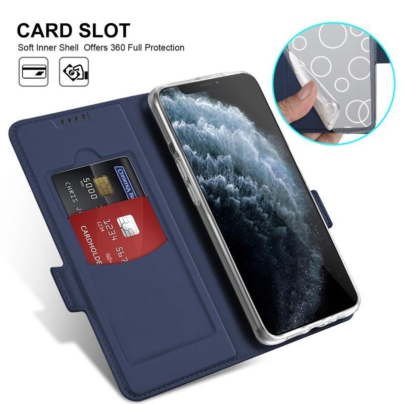 Cover PU kožené peněženkové pouzdro na mobil iPhone 12 Pro/12 - tmavěmodré