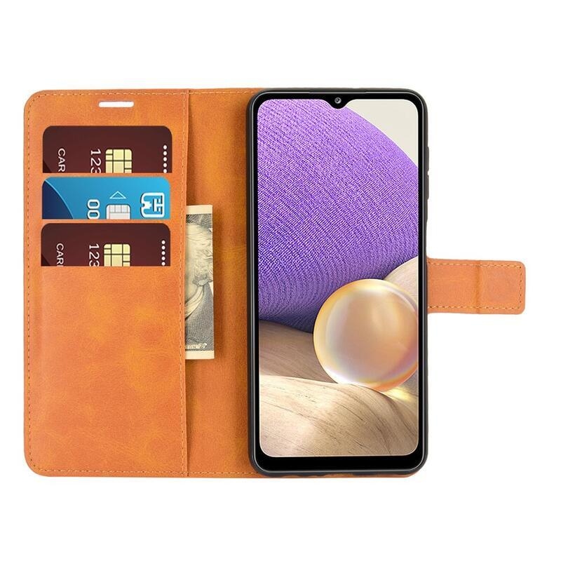 Cover PU kožené peněženkové pouzdro na mobil Samsung Galaxy A32 5G - oranžové
