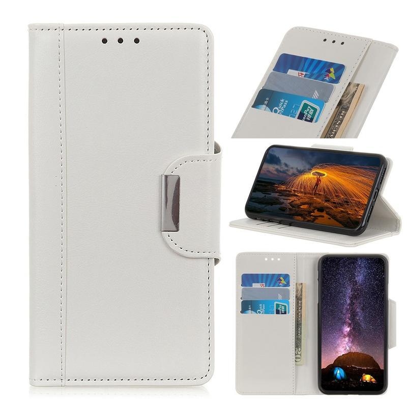 Cowhide PU kožené peněženkové pouzdro na mobil Honor 9X Lite - bílé