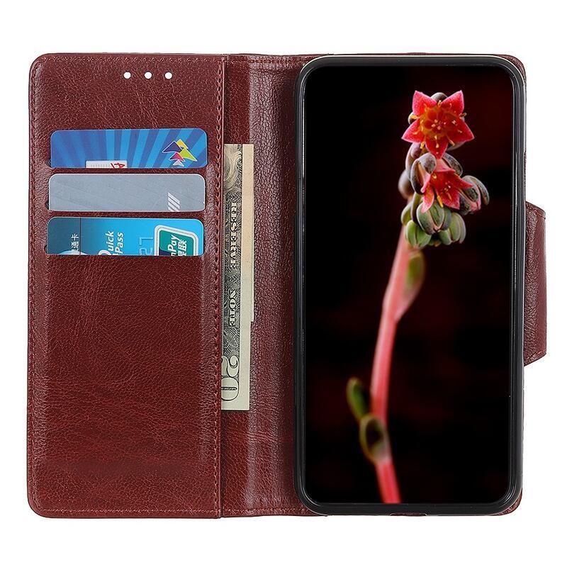 Cowhide PU kožené peněženkové pouzdro na mobil Xiaomi Poco M3 - hnědé