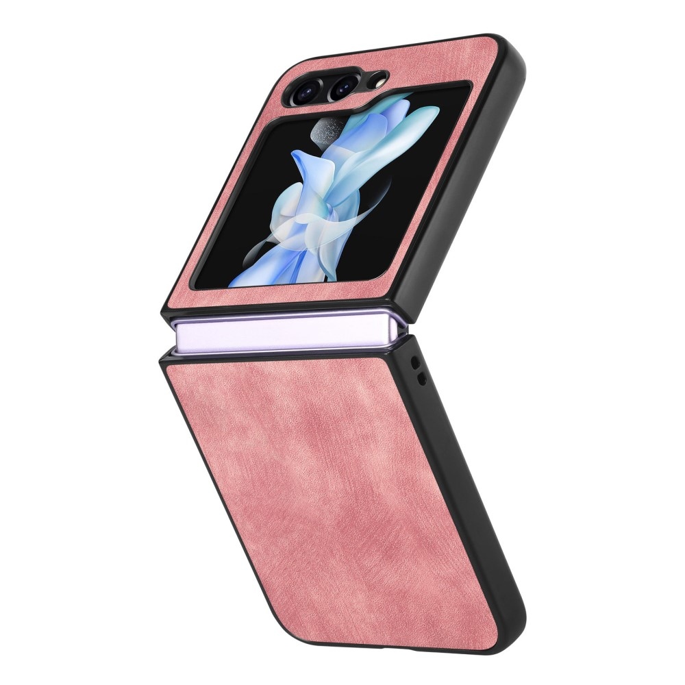 Vintage plastový kryt s umělou kůží na Samsung Galaxy Z Flip6 5G - růžový