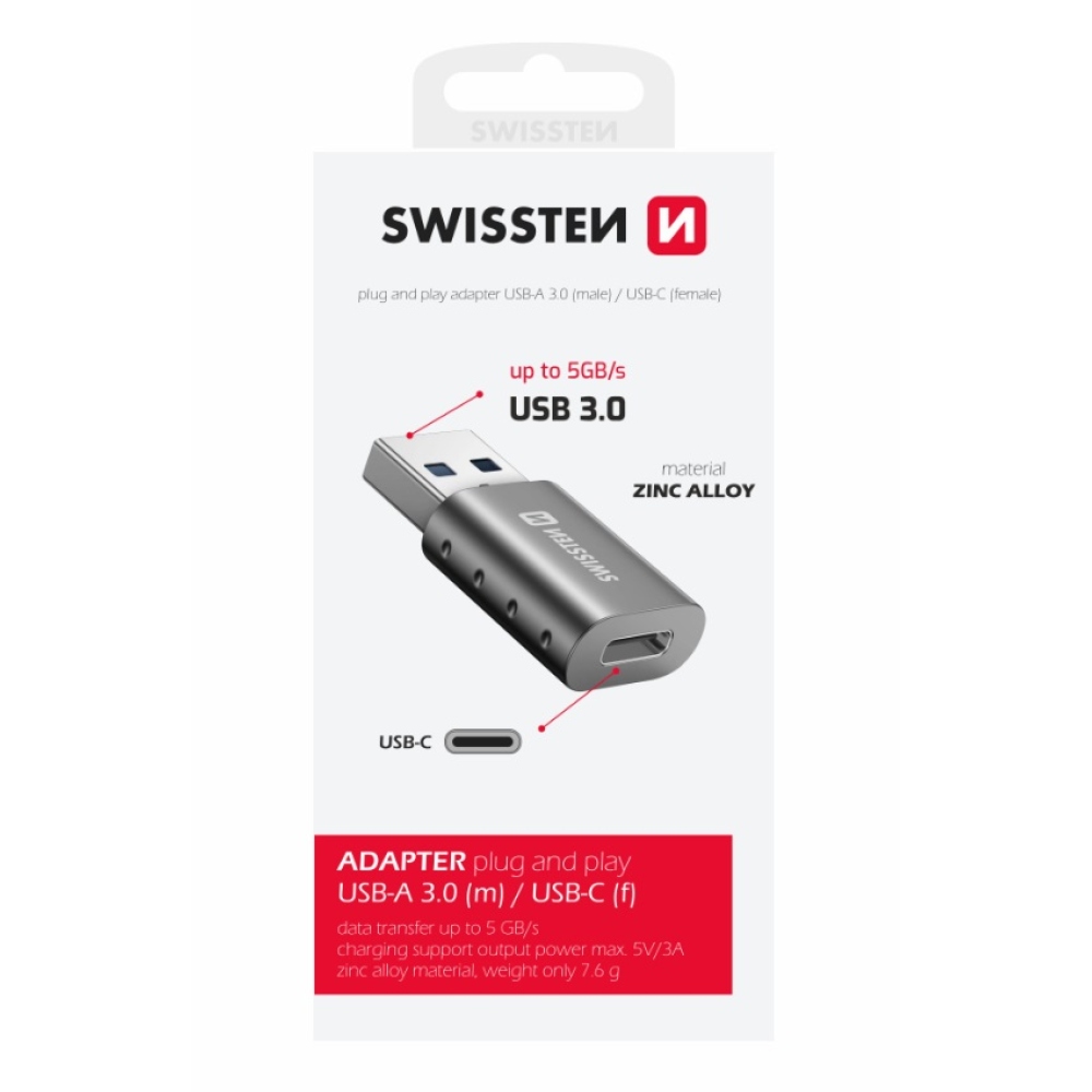Swissten redukce USB-A (m)/USB-C (f)