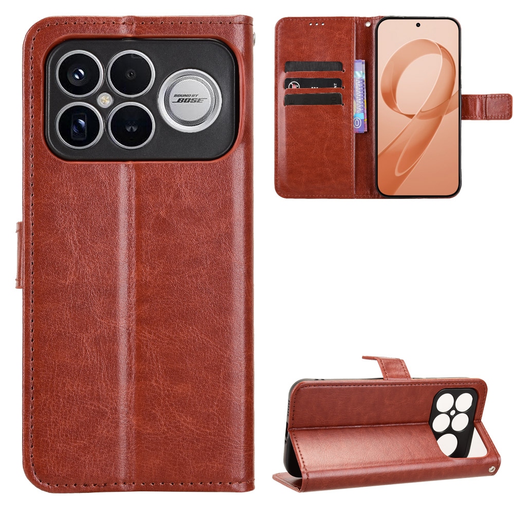 Crazy knížkové pouzdro na Xiaomi Poco F8 Ultra 5G - hnědé