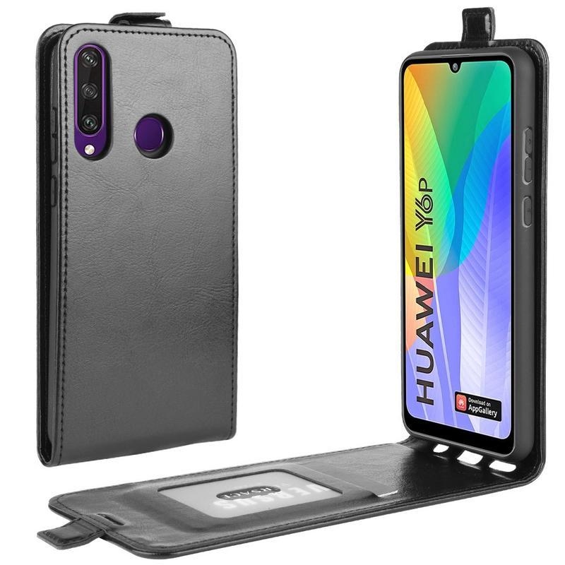 Crazy PU kožené flipové pouzdro na mobil Huawei Y6p - černé