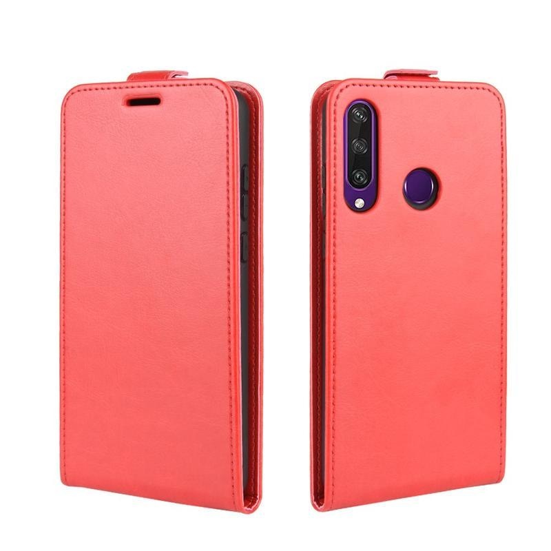 Crazy PU kožené flipové pouzdro na mobil Huawei Y6p - červené