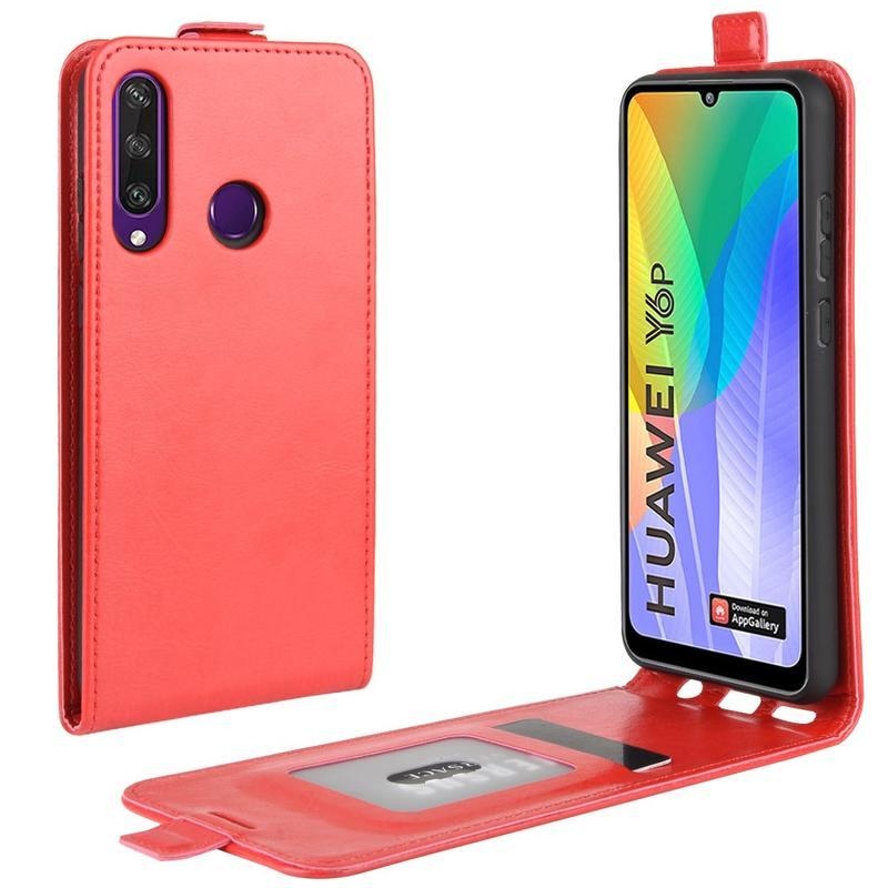 Crazy PU kožené flipové pouzdro na mobil Huawei Y6p - červené