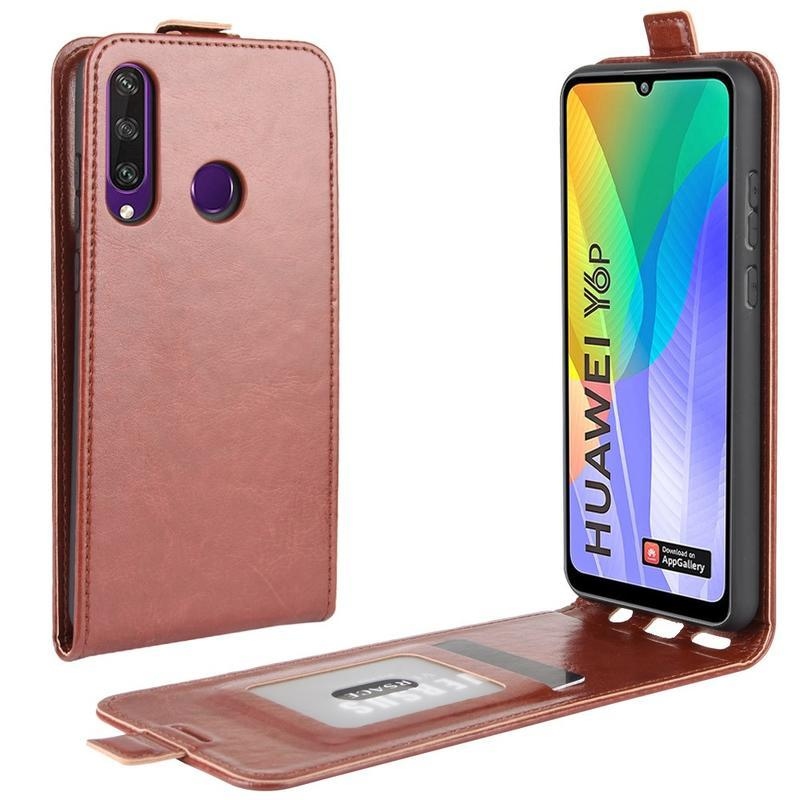Crazy PU kožené flipové pouzdro na mobil Huawei Y6p - hnědé