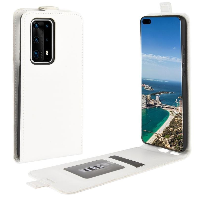 Crazy PU kožené peněženkové flipové pouzdro na mobil Huawei P40 Pro - bílé
