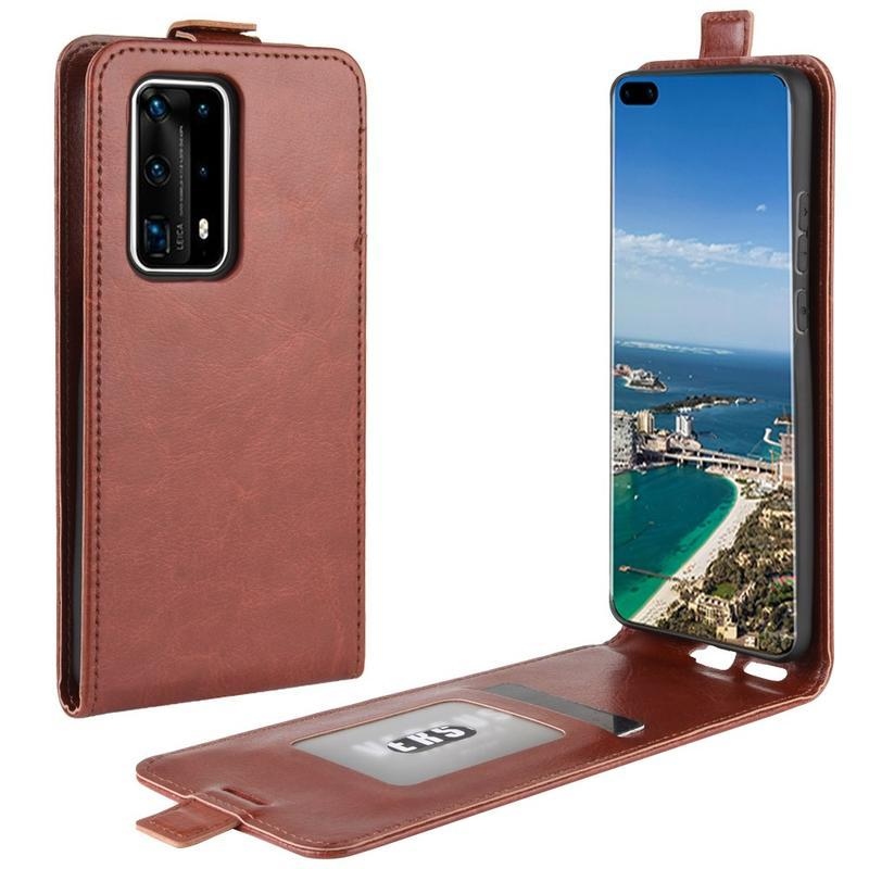 Crazy PU kožené peněženkové flipové pouzdro na mobil Huawei P40 Pro - hnědé