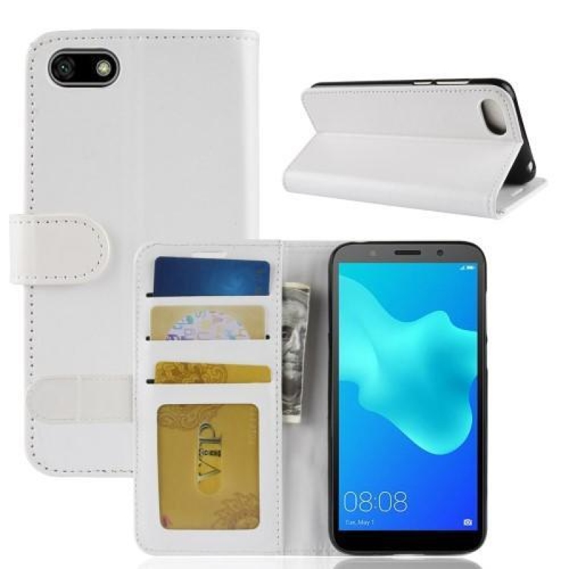 Crazy PU kožené peněženkové pouzdro na Huawei Y5 (2018) - bílé