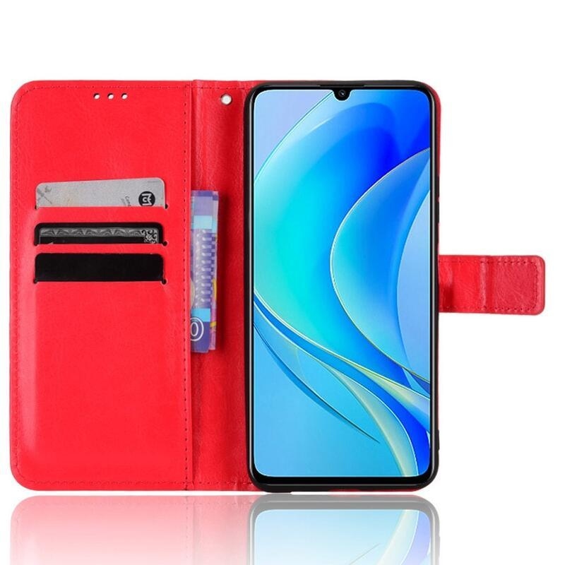 Crazy PU kožené peněženkové pouzdro na mobil Huawei Nova Y70 - červené