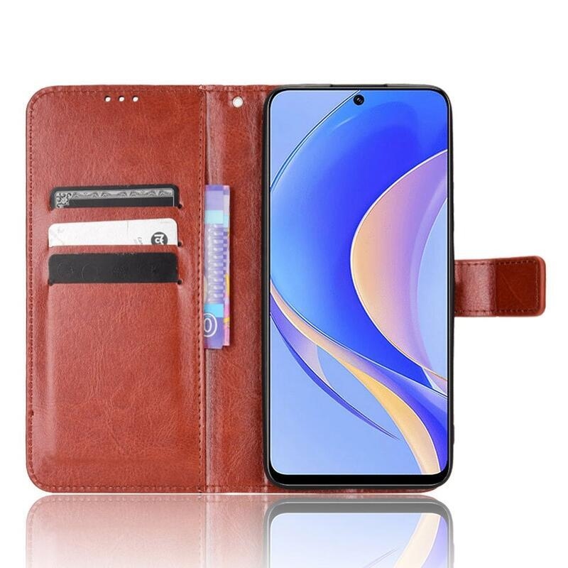 Crazy PU kožené peněženkové pouzdro na mobil Huawei Nova Y90 - hnědé