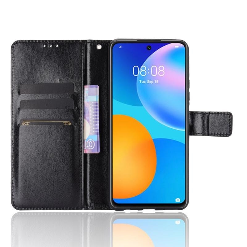 Crazy PU kožené peněženkové pouzdro na mobil Huawei P Smart (2021) - černé