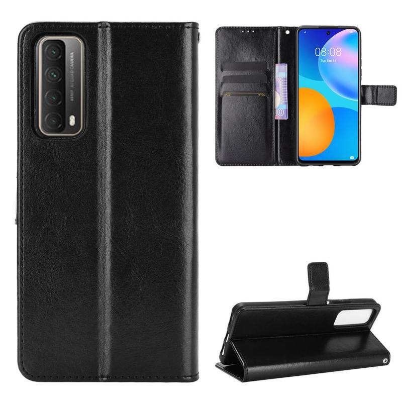 Crazy PU kožené peněženkové pouzdro na mobil Huawei P Smart (2021) - černé
