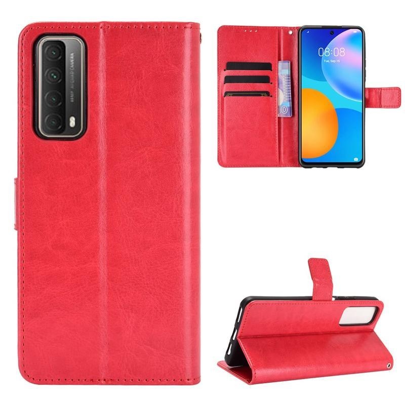 Crazy PU kožené peněženkové pouzdro na mobil Huawei P Smart (2021) - červené