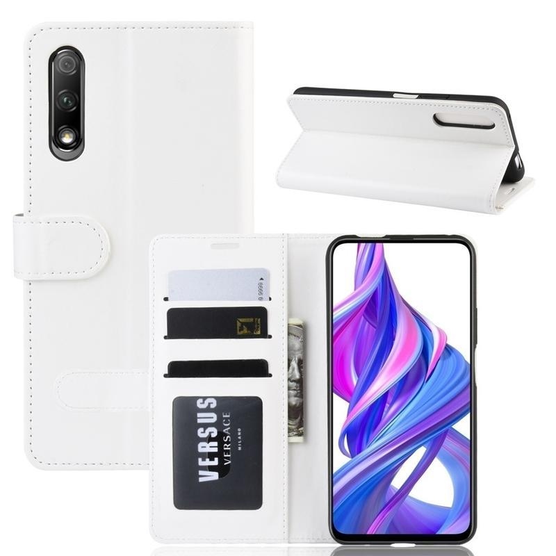 Crazy PU kožené peněženkové pouzdro na mobil Huawei P Smart Pro (2019)/Honor 9X Pro - bílé