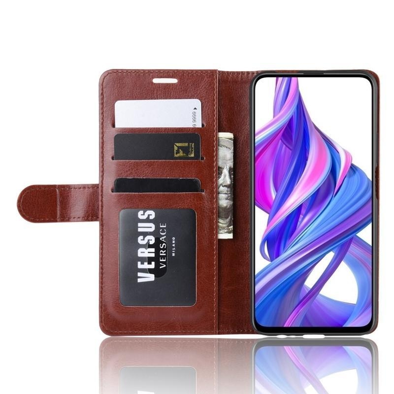 Crazy PU kožené peněženkové pouzdro na mobil Huawei P Smart Pro (2019)/Honor 9X Pro - hnědé