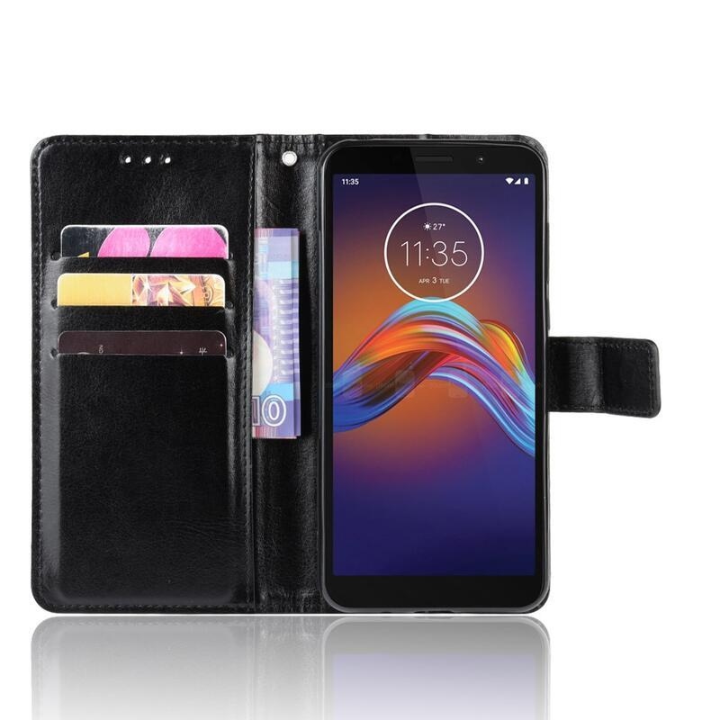 Crazy PU kožené peněženkové pouzdro na mobil Motorola Moto E6 Play - černé